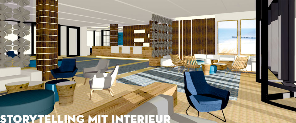 Entwurf – Rendering – der Lobby für eine neues Strandhotel in Holstein